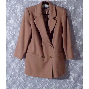 Vintage 80s Jacket 1980s Womens Beige Wool Tailored Spring Peacoat Size Medium